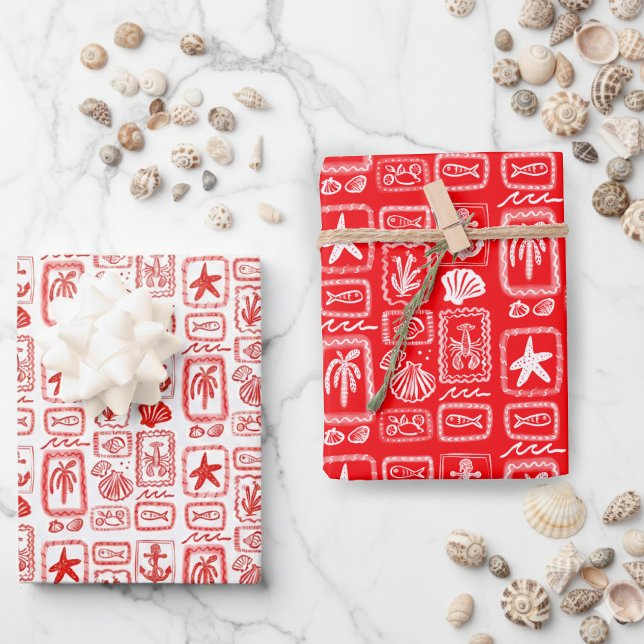 LoveNotes from the Sea Beach Ocean Modern CUSTOM Wrapping Paper Sheets (LoveNotes from the Sea Beach Ocean Modern CUSTOM Red White Wrapping Paper Sheets
)