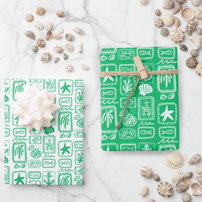 LoveNotes from the Sea Beach Ocean Modern CUSTOM Wrapping Paper Sheets (LoveNotes from the Sea Beach Ocean Modern CUSTOM Green White Wrapping Paper Sheets
)