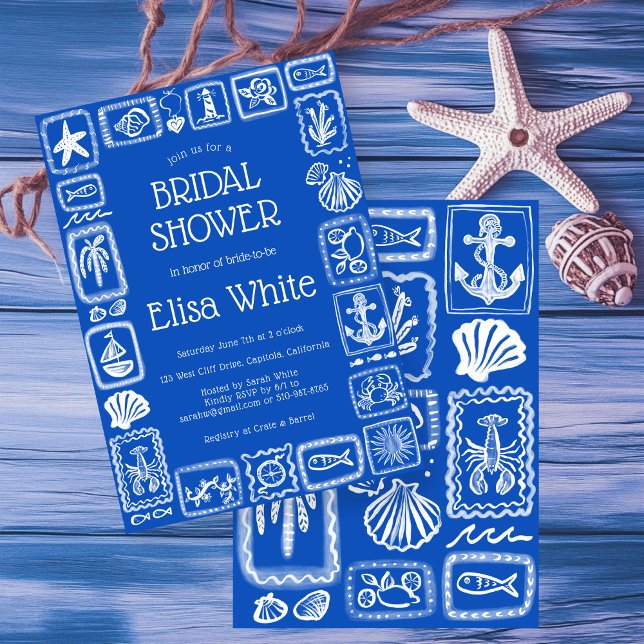 LoveNotes from the Sea Bridal Shower Modern CUSTOM Invitation (Love Notes from the Sea Bridal Shower Modern Blue White Preppy Cute CUSTOM Invitation
)