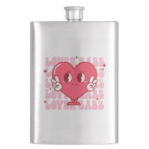 Lover Babe   Cute Smiling Heart & Repeating Text Flask