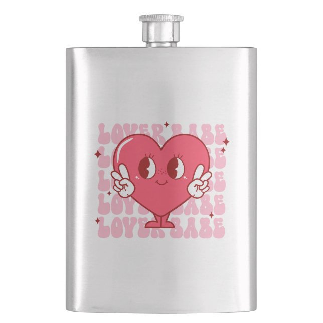 Lover Babe | Cute Smiling Heart & Repeating Text Flask (Front)