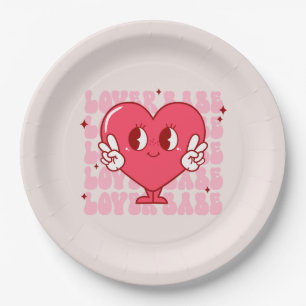 Lover Babe Cute Smiling Heart & Repeating Text Paper Plates