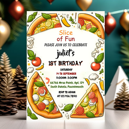 Lover food boy girl teen pizza first 1st birthday invitation