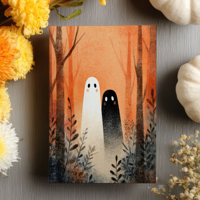 Lover Ghosts Spooky Cute Watercolor Halloween Postcard (Creator Uploaded)