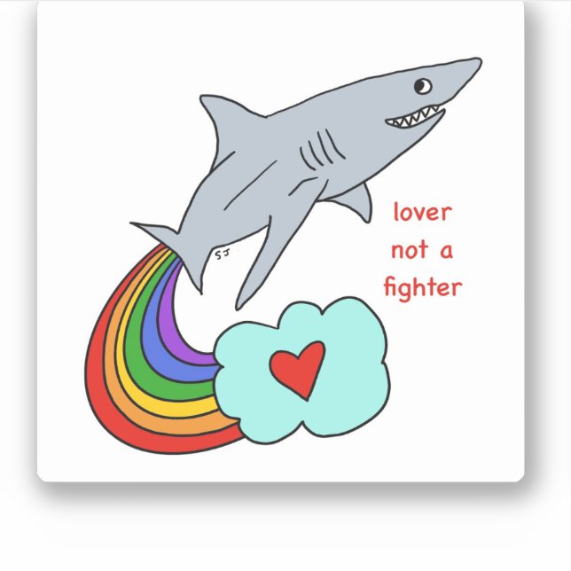 Lover not a fighter shark sticker (Front)