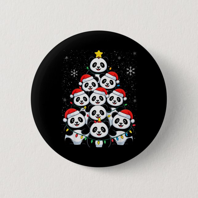 Lover Xmas Panda Christmas Tree T Shirt  Button (Front)