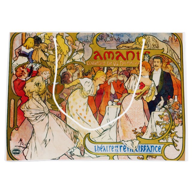 Lovers, Alphonse Mucha Large Gift Bag (Front)