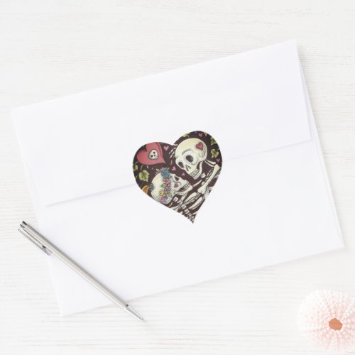 LOVERS AMONG THE IVY SWEETHEART SKELETONS EMBRACE HEART STICKER