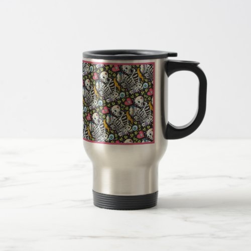 LOVERS AMONG THE IVY SWEETHEART SKELETONS EMBRACE TRAVEL MUG