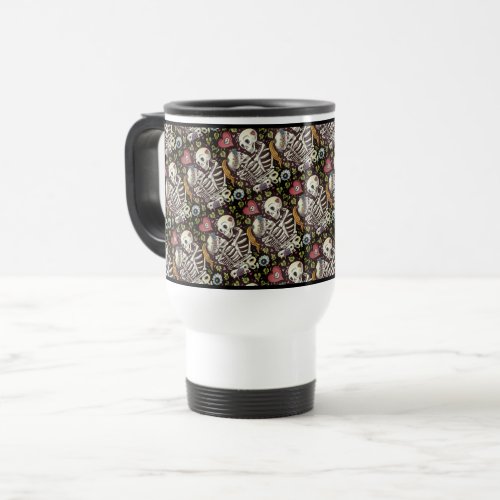 LOVERS AMONG THE IVY SWEETHEART SKELETONS EMBRACE TRAVEL MUG