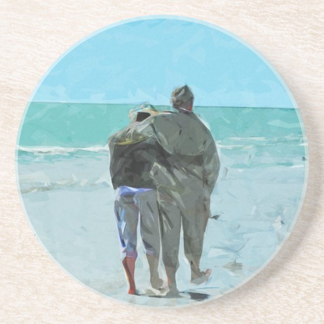 Lovers Anniversary Walk on the Beach Abstract Drink Coaster (Front)