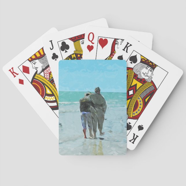 Lovers Anniversary Walk on the Beach Abstract Poker Cards (Back)