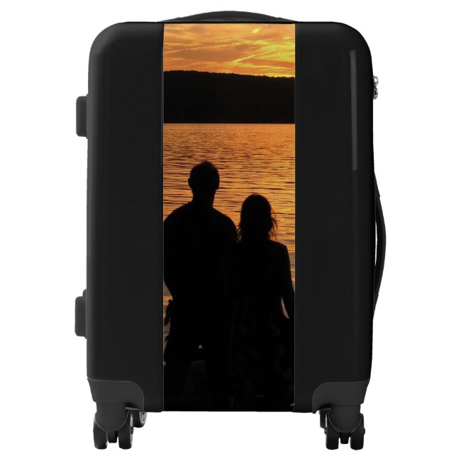 Lovers at Orange Sunset Lake Black Luggage