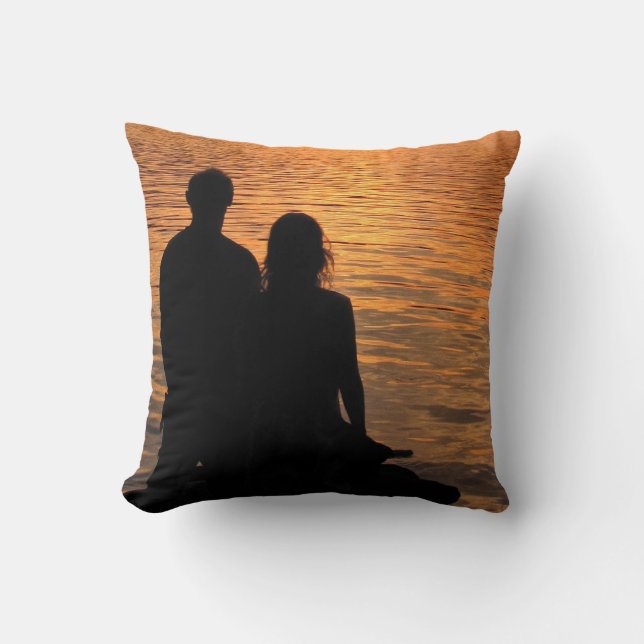 Lovers at Sunset Lake Throw Pillow (Front)