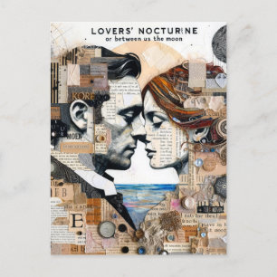 Lovers Between Us and the Moon Mixed Media Collage Postcard