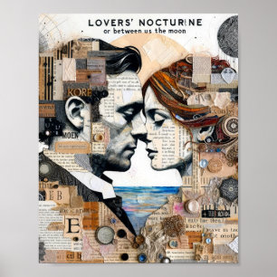 Lovers Between Us and the Moon Mixed Media Collage Poster