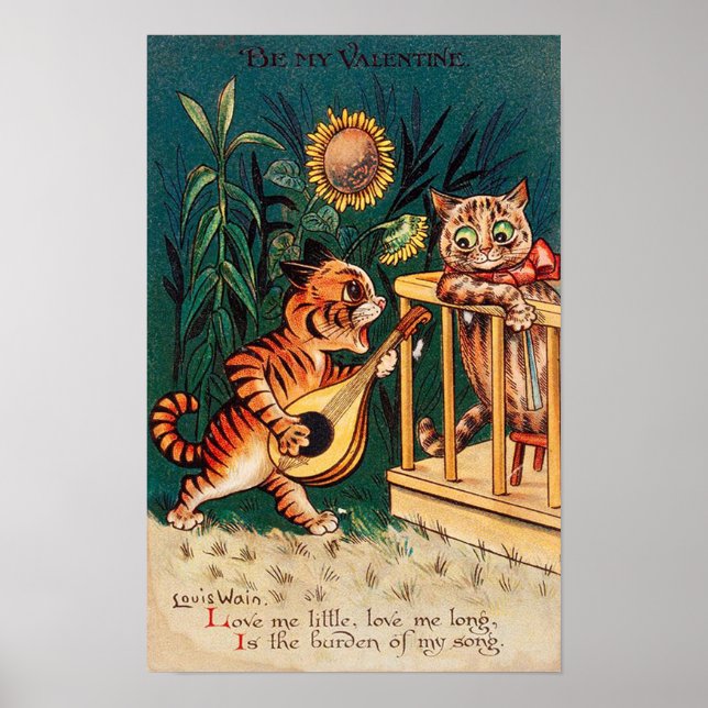 Lovers Cat Valentine, Louis Wain Poster (Front)