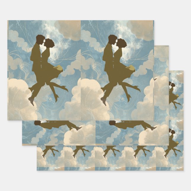 Lovers Couple in the Blue Sky Collage Wrapping Paper Sheets (Set)