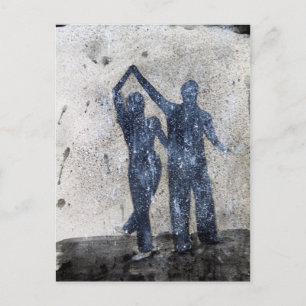 Lovers dancing in rain postcard