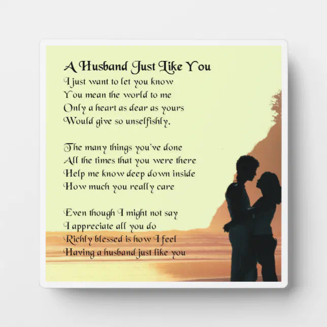 Lovers Design Husband Poem Plaque | Zazzle