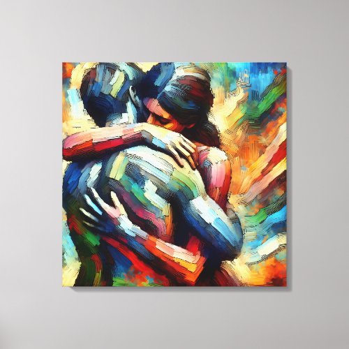 Lovers Embracing ai Oil Paint Style Canvas Print