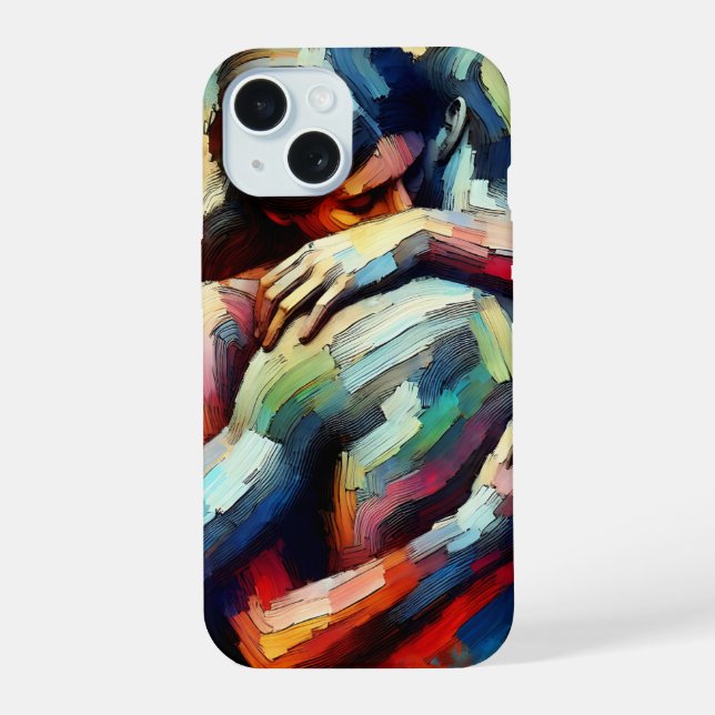 Lover's Embracing ai Oil Paint Style iPhone 15 Case (Back)