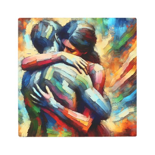 Lovers Embracing ai Oil Paint Style Metal Print