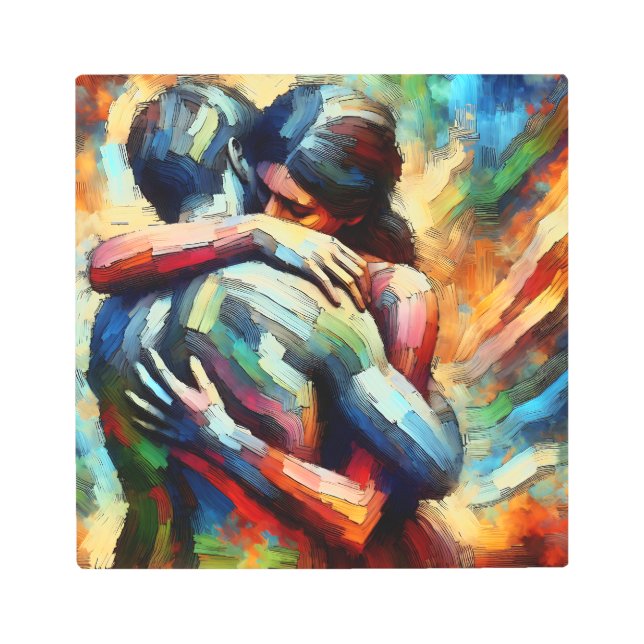Lover's Embracing ai Oil Paint Style Metal Print (Front)