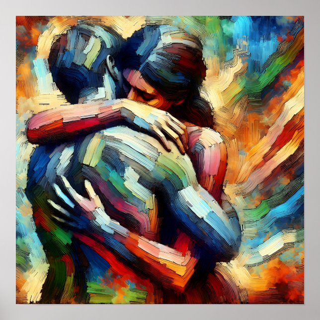 Lover's Embracing ai Oil Paint Style Poster (Front)