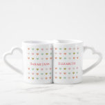 Lovers Hearts & Names Coffee Mug Set<br><div class="desc">Gift for a newly engaged couple. Romantic gift for newly engaged or married couple. Personalise with the names of each person on the front and back.</div>