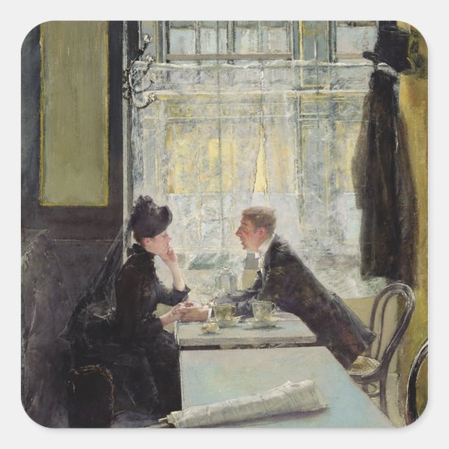 Lovers in a Cafe Square Sticker (Front)