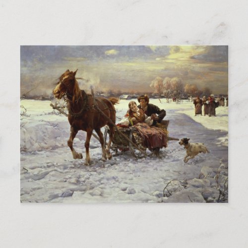 Lovers in a sleigh postcard