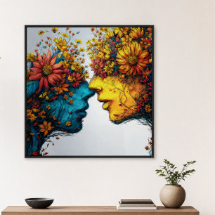 Lovers in Bloom Floral Faces Art Poster