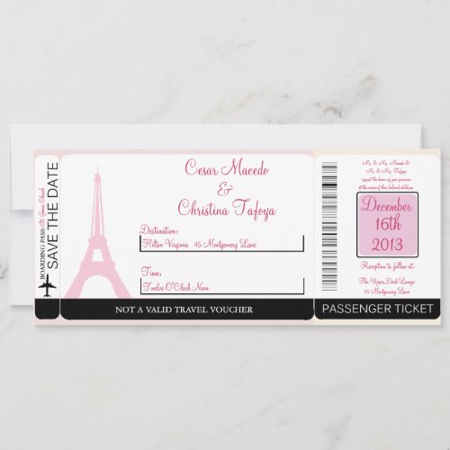 Lovers in Paris Boarding Pass Wedding Invitation