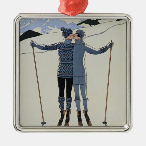 Lovers in the Snow by Georges Barbier Metal Ornament