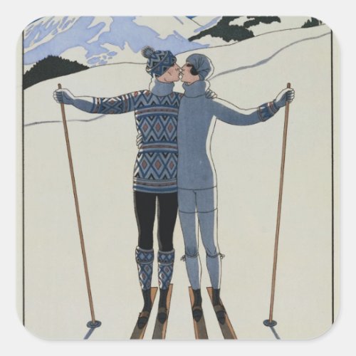 Lovers in the Snow by Georges Barbier Square Sticker