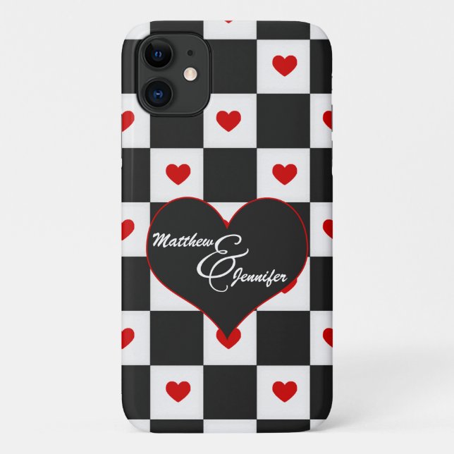 Lovers Initials Red Heart Checkerboard Case-Mate iPhone Case (Back)