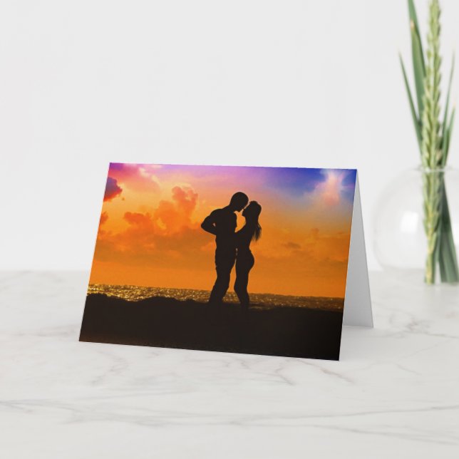 Lovers Kissing at Sunset on the Beach Card (Front)