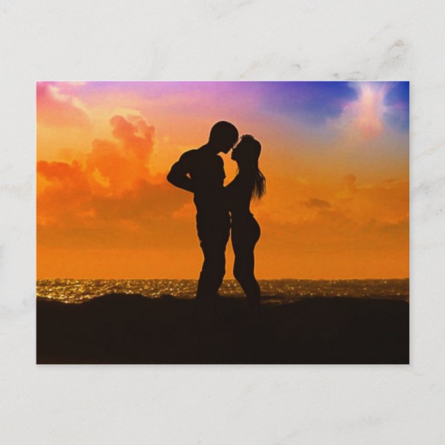 Lovers Kissing at Sunset on the Beach Postcard (Front)