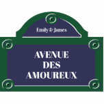 Lovers Lane Romantic Couple Paris Street Sign Cutout<br><div class="desc">Lovers Avenue custom romantic Paris street sign - personalize it with your own names or customize it further if you wish to change the layout and fonts. The perfect Parisian style Valentine's Day gift!</div>