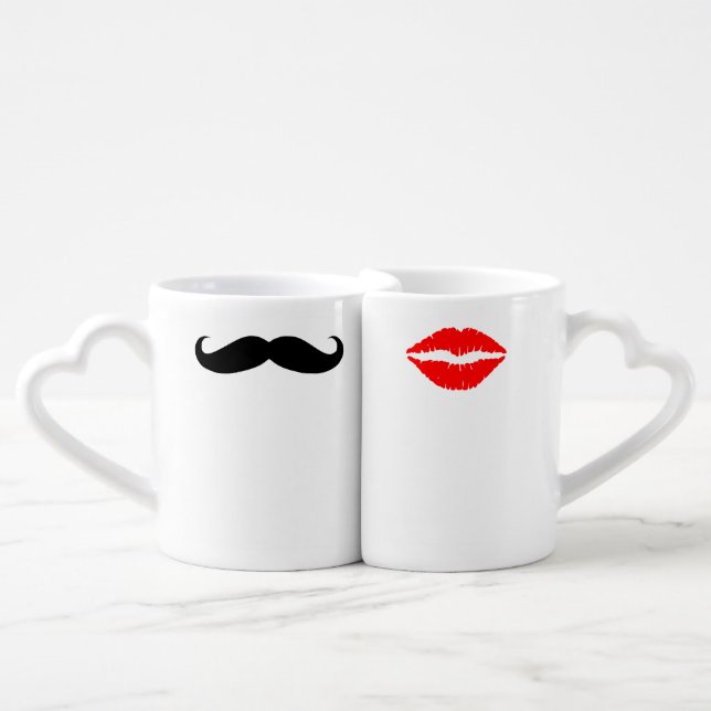 Lovers Mugs - His and Hers - Lips & Mustache  (Front Nesting)
