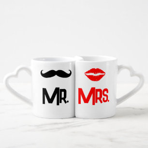 Lovers Mugs -Mr. and Mrs. - Lips & Mustache