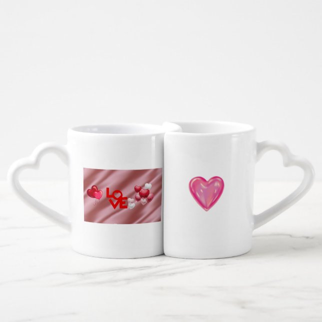 Lovers Mugs with "Love & hearts" (Front Nesting)