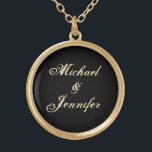 Lovers Names Elegant Font Customizable Gold Plated Necklace<br><div class="desc">Sweet, romantic and classy, just like you. This design is great for lovers of any gender. Black background and elegant expressive script font in pale gold. Replace the names with those of you and your loved one. This font is in a "distressed" looking style, giving the design a feeling of...</div>