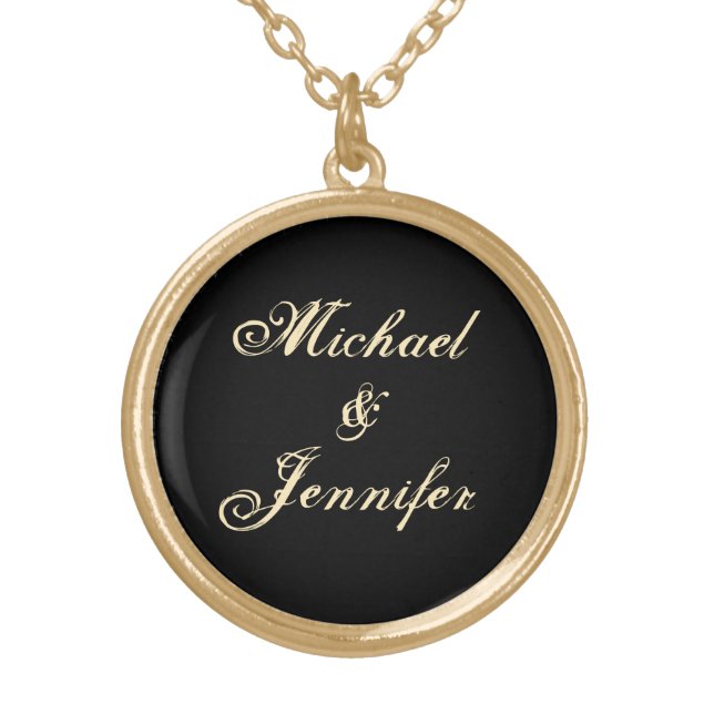 Lovers Names Elegant Font Customizable Gold Plated Necklace (Front)