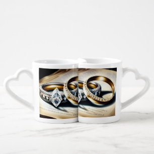 Lovers Nestled Coffee Cups with Wedding Ring Image