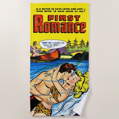 Lovers Ocean Romance Vintage Comics Beach Towel
