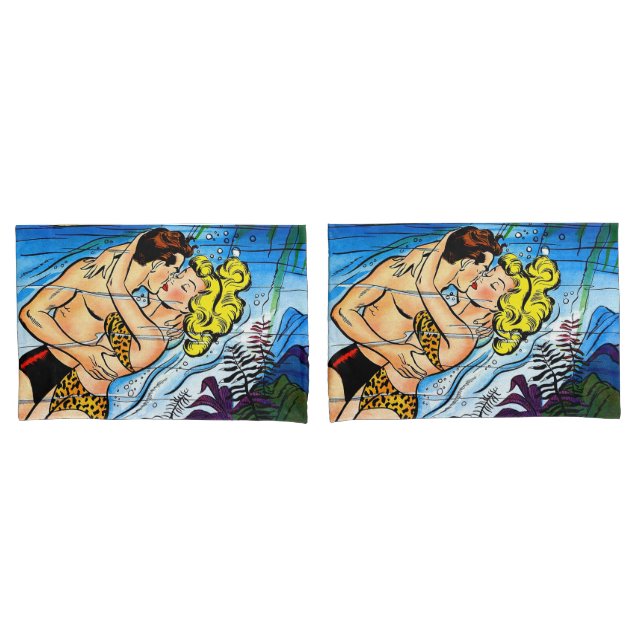Lovers Ocean Romance Vintage Comics Pillow Case (Front-Set)