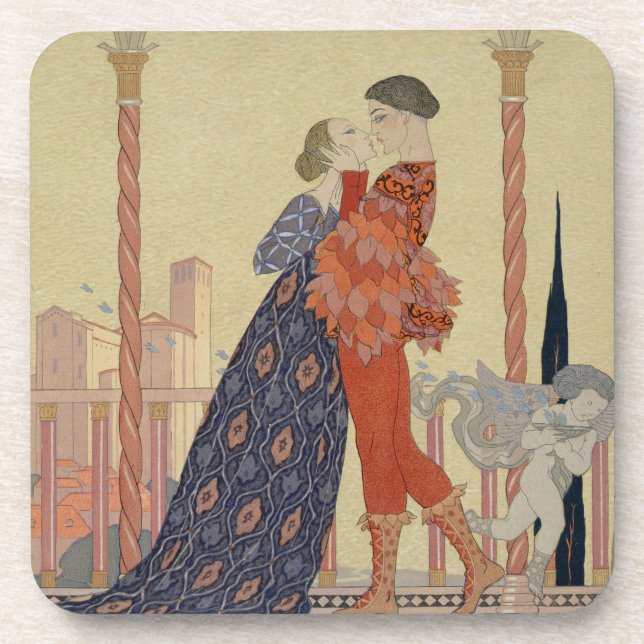 Lovers on a Balcony (w/c on paper) Beverage Coaster (Front)