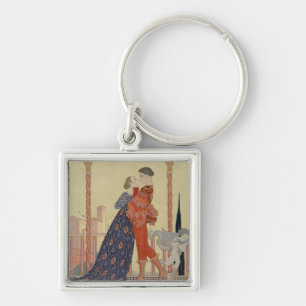Lovers on a Balcony (w/c on paper) Keychain